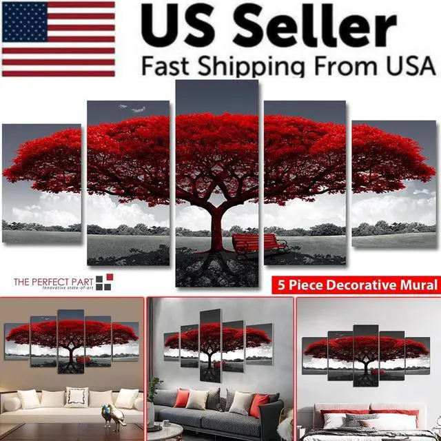 Alt view image 2 of 7 - 5Pcs Canvas Print Paintings Landscape Pictures Wall Art Modern Living Room Decor