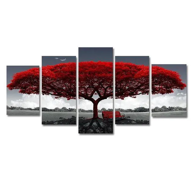 Alt view image 4 of 7 - 5Pcs Canvas Print Paintings Landscape Pictures Wall Art Modern Living Room Decor