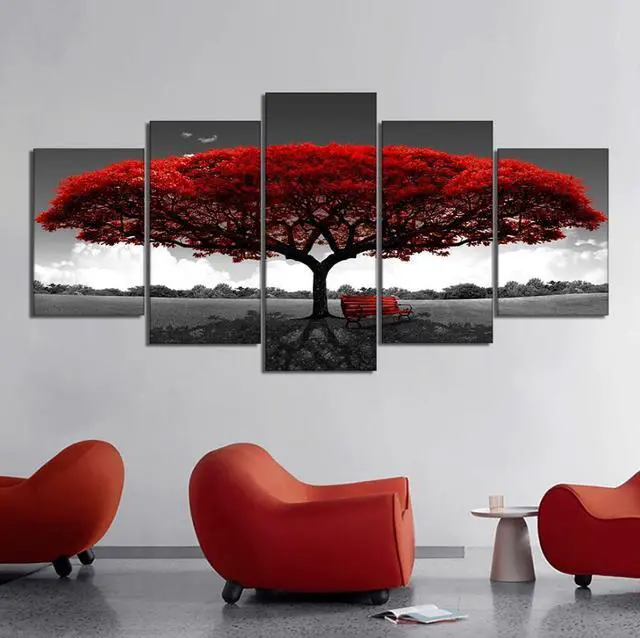Alt view image 3 of 7 - 5Pcs Canvas Print Paintings Landscape Pictures Wall Art Modern Living Room Decor