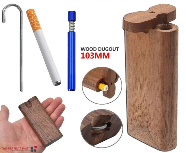 Alt view image 4 of 7 - Wooden Dugout Pipe Self Cleaning Metal Bat Poker Smoking Pipe One Hitter Kit US
