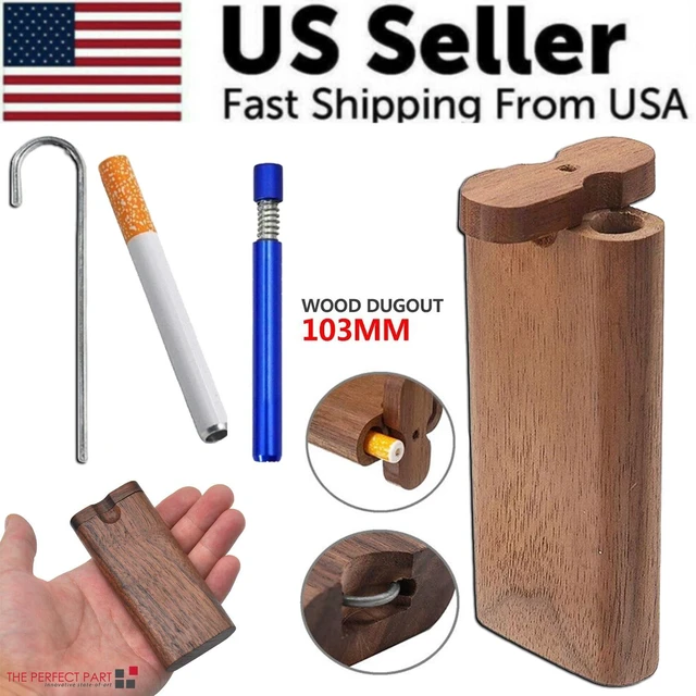 Alt view image 2 of 7 - Wooden Dugout Pipe Self Cleaning Metal Bat Poker Smoking Pipe One Hitter Kit US