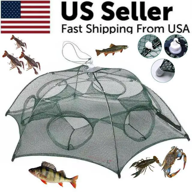 Alt view image 2 of 7 - Fishing Bait Trap Crab Net Crawdad Shrimp Cast Dip Cage Fish Minnow Foldable NEW