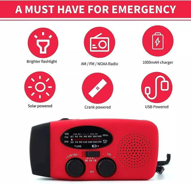 Alt view image 3 of 7 - Emergency Radio Crank Solar Hand Weather 1000mAh Power Bank Charger Flash Light