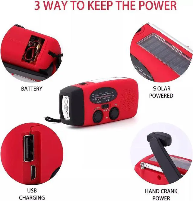 Alt view image 4 of 7 - Emergency Radio Crank Solar Hand Weather 1000mAh Power Bank Charger Flash Light