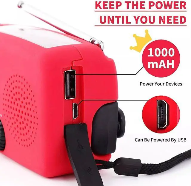 Alt view image 5 of 7 - Emergency Radio Crank Solar Hand Weather 1000mAh Power Bank Charger Flash Light