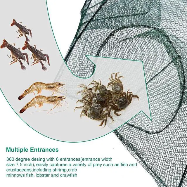Alt view image 3 of 7 - Fishing Bait Trap Crab Net Crawdad Shrimp Cast Dip Cage Fish Minnow Foldable NEW