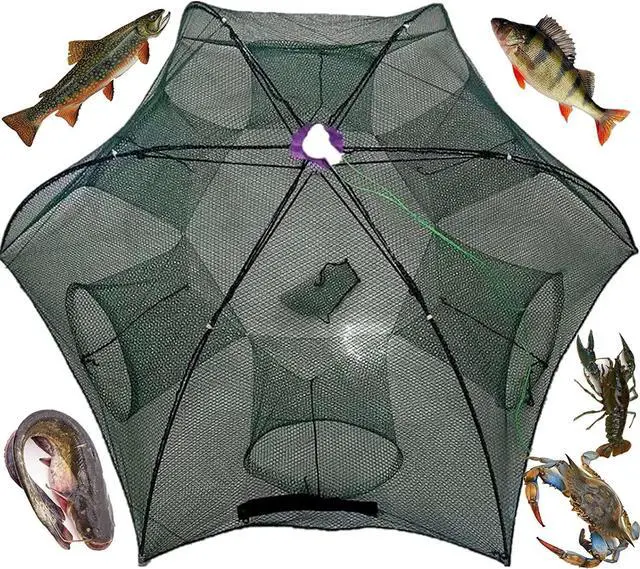 Alt view image 4 of 7 - Fishing Bait Trap Crab Net Crawdad Shrimp Cast Dip Cage Fish Minnow Foldable NEW