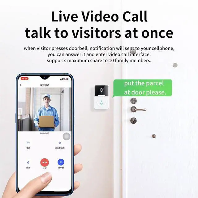 Alt view image 4 of 7 - Wireless Security WiFi Smart Doorbell Intercom Video Camera Bell Chime Door Ring