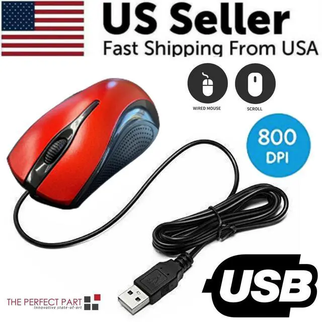 Alt view image 2 of 7 - USB 2.0 Optical Wired Scroll Wheel Mouse For PC Laptop Notebook Desktop Red Mice