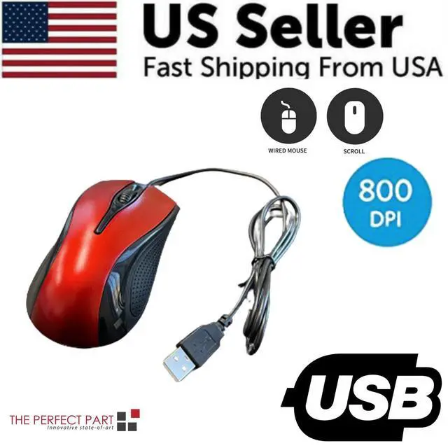 Alt view image 3 of 7 - USB 2.0 Optical Wired Scroll Wheel Mouse For PC Laptop Notebook Desktop Red Mice