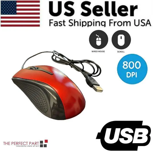 Alt view image 7 of 7 - USB 2.0 Optical Wired Scroll Wheel Mouse For PC Laptop Notebook Desktop Red Mice