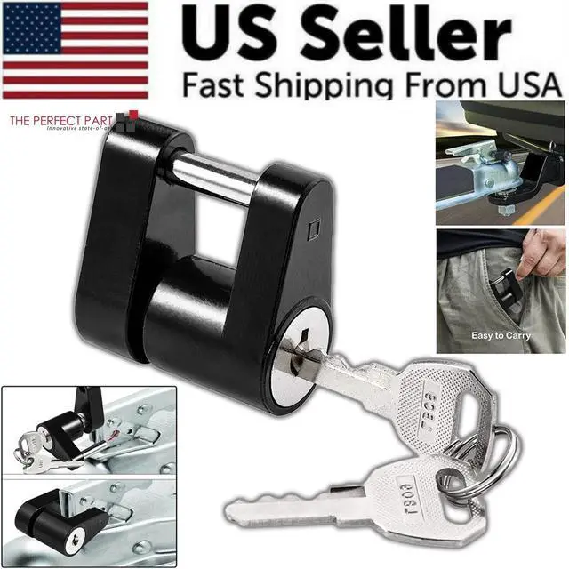 Alt view image 2 of 7 - Trailer Hitch Coupler Lock Dia 1/4" Span 3/4" For Tow Boat RV Truck Car + 2 Keys