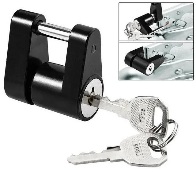 Alt view image 3 of 7 - Trailer Hitch Coupler Lock Dia 1/4" Span 3/4" For Tow Boat RV Truck Car + 2 Keys