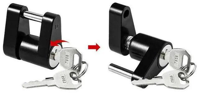 Alt view image 4 of 7 - Trailer Hitch Coupler Lock Dia 1/4" Span 3/4" For Tow Boat RV Truck Car + 2 Keys