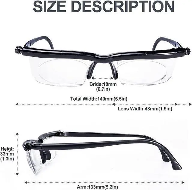 Alt view image 4 of 7 - Dial Adjustable Glasses Variable Focus For Reading Distance Vision Eyeglasses US