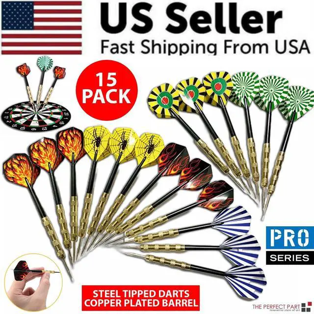 Alt view image 2 of 7 - 5 Sets (15Pcs) Steel Tip Professional Darts Set Darts Slim Barrel Dart Flights