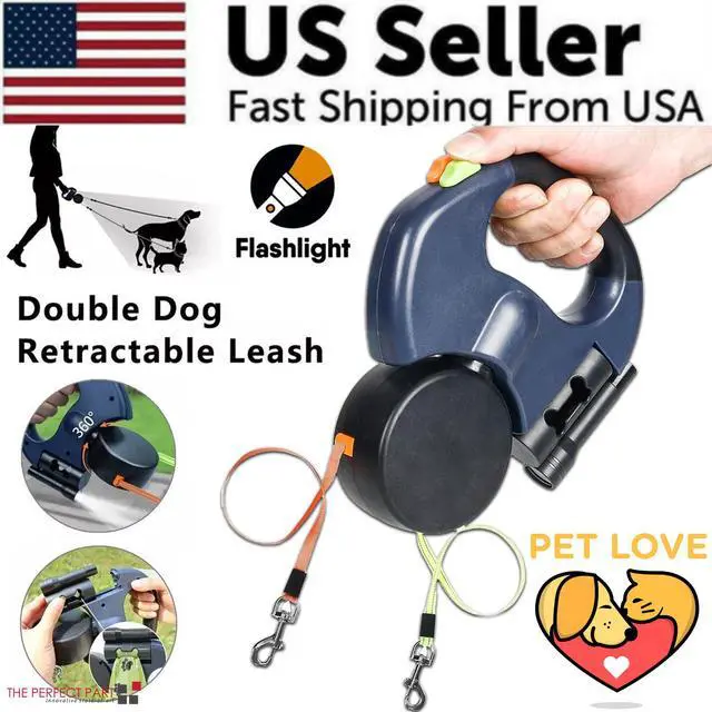 Alt view image 2 of 7 - Dual Pet Leash Retractable Reflective Lead 360 Swivel Double Dog Walking Leash