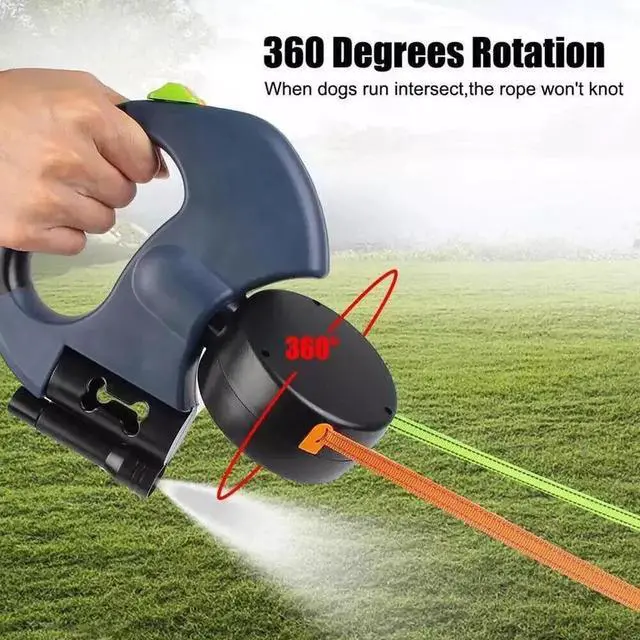 Alt view image 4 of 7 - Dual Pet Leash Retractable Reflective Lead 360 Swivel Double Dog Walking Leash