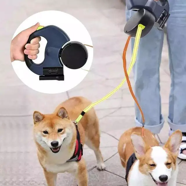 Alt view image 5 of 7 - Dual Pet Leash Retractable Reflective Lead 360 Swivel Double Dog Walking Leash