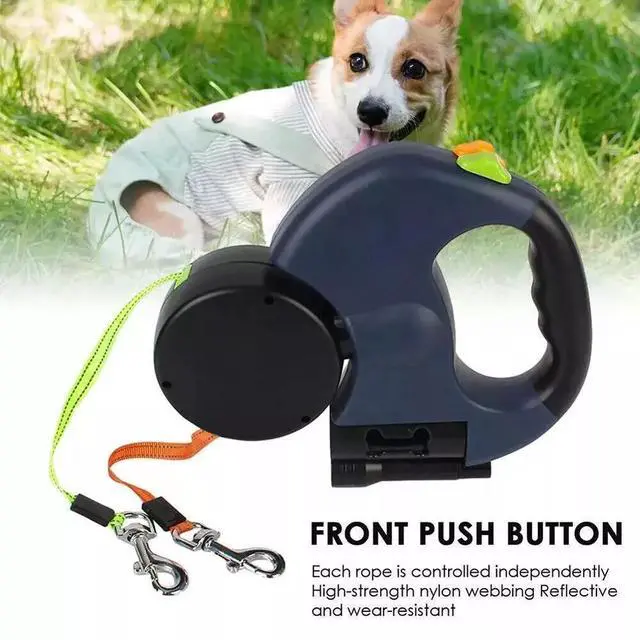 Alt view image 3 of 7 - Dual Pet Leash Retractable Reflective Lead 360 Swivel Double Dog Walking Leash