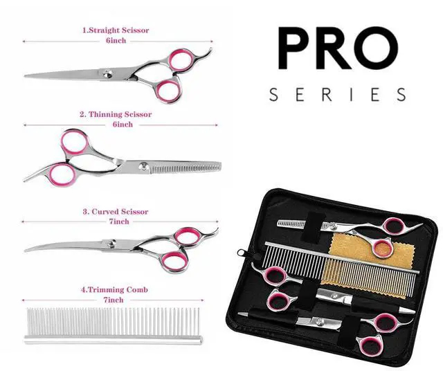 Alt view image 3 of 7 - Pet Dog Grooming Scissors Stainless Straight Curved Thinning Shears Trimmer Kits