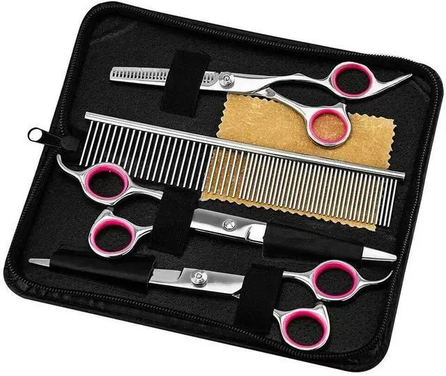Alt view image 4 of 7 - Pet Dog Grooming Scissors Stainless Straight Curved Thinning Shears Trimmer Kits