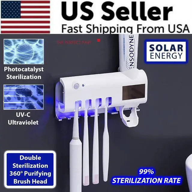 Alt view image 2 of 7 - UV Light Sterilizer Toothbrush Holder Cleaner & Automatic Toothpaste Dispenser