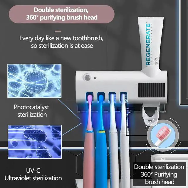 Alt view image 4 of 7 - UV Light Sterilizer Toothbrush Holder Cleaner & Automatic Toothpaste Dispenser