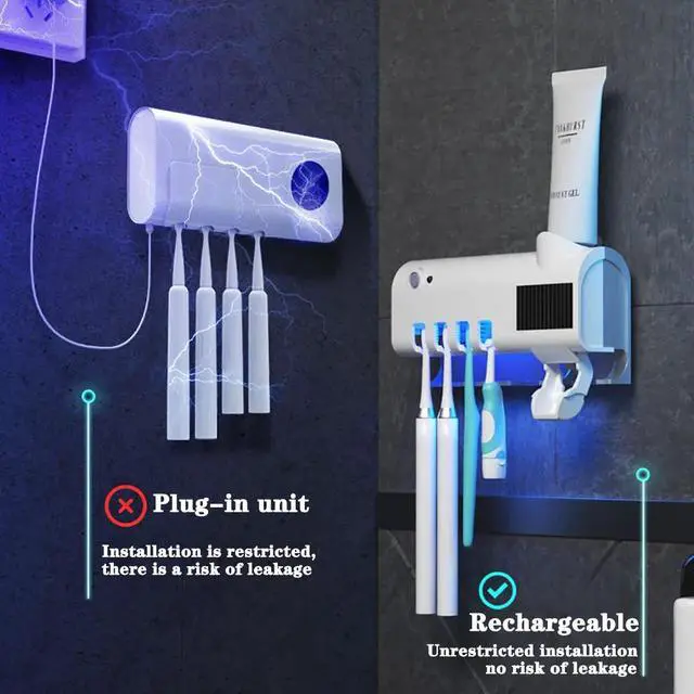 Alt view image 6 of 7 - UV Light Sterilizer Toothbrush Holder Cleaner & Automatic Toothpaste Dispenser