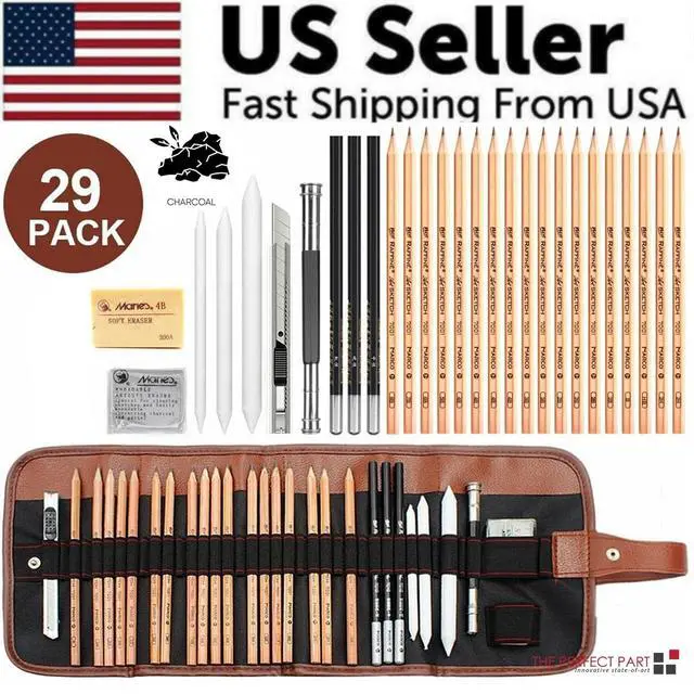 Alt view image 2 of 7 - 29PCS Professional Drawing Artist Kit Set Pencils And Sketch Charcoal Art Tools