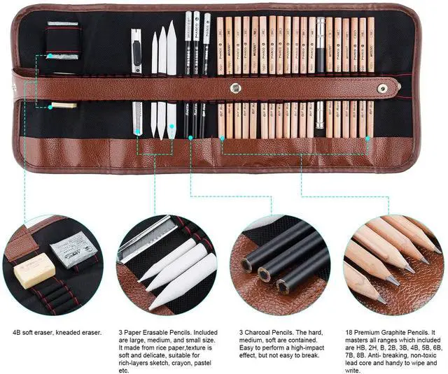 Alt view image 3 of 7 - 29PCS Professional Drawing Artist Kit Set Pencils And Sketch Charcoal Art Tools
