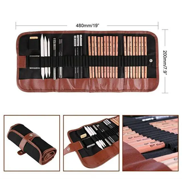 Alt view image 4 of 7 - 29PCS Professional Drawing Artist Kit Set Pencils And Sketch Charcoal Art Tools