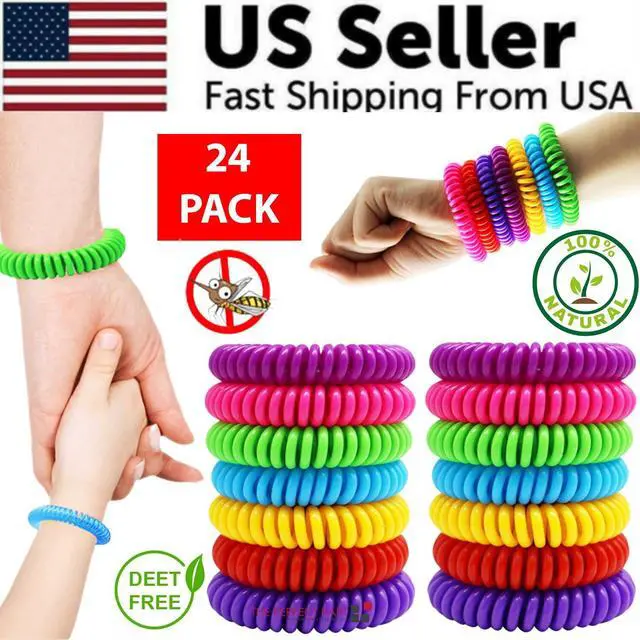 Alt view image 2 of 7 - 24 Pack Anti Bug Insect Pest Repellent Bracelet Wrist Band Natural Protection US