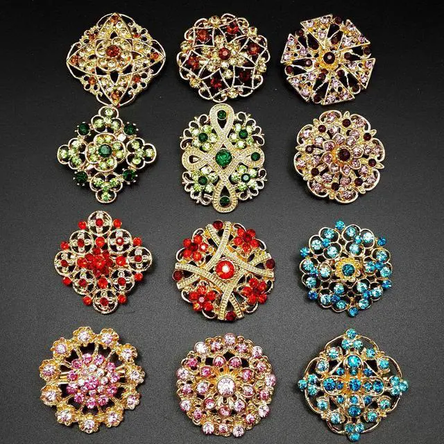 Alt view image 3 of 7 - 24pc Vintage Brooch Lot Mixed Alloy Rhinestone Crystal Pins Wedding Bouquet DIY