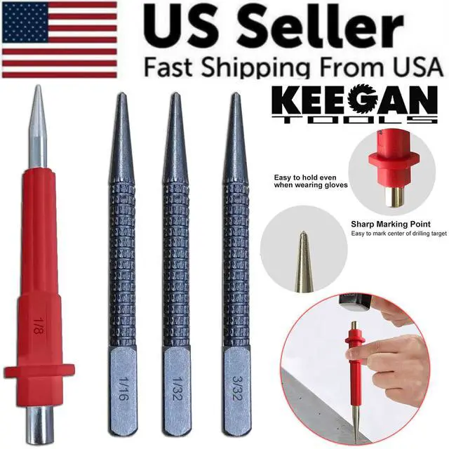 Alt view image 2 of 7 - 4 Piece Nail Setter & Center Punch Set 4" Wood Metal Super Impact Resistance USA