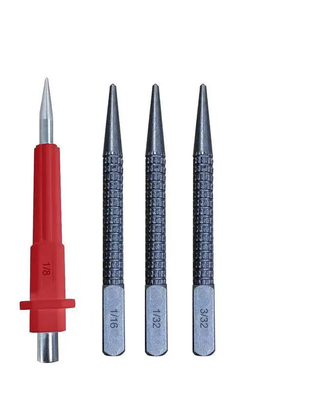 Alt view image 3 of 7 - 4 Piece Nail Setter & Center Punch Set 4" Wood Metal Super Impact Resistance USA