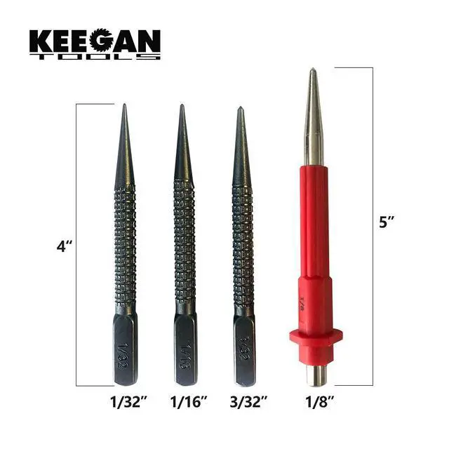 Alt view image 5 of 7 - 4 Piece Nail Setter & Center Punch Set 4" Wood Metal Super Impact Resistance USA