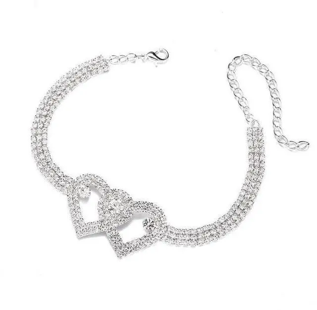 Main image of Double Heart Anklet Bracelet Love Barefoot Chain Bling Crystal Ankle Bracelet US