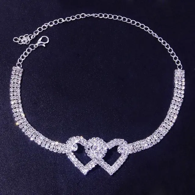 Alt view image 4 of 7 - Double Heart Anklet Bracelet Love Barefoot Chain Bling Crystal Ankle Bracelet US