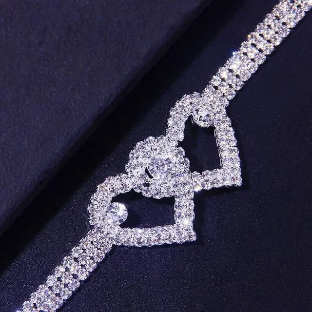Alt view image 5 of 7 - Double Heart Anklet Bracelet Love Barefoot Chain Bling Crystal Ankle Bracelet US