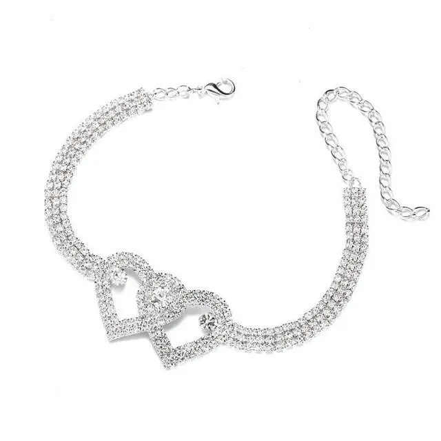 Alt view image 3 of 7 - Double Heart Anklet Bracelet Love Barefoot Chain Bling Crystal Ankle Bracelet US