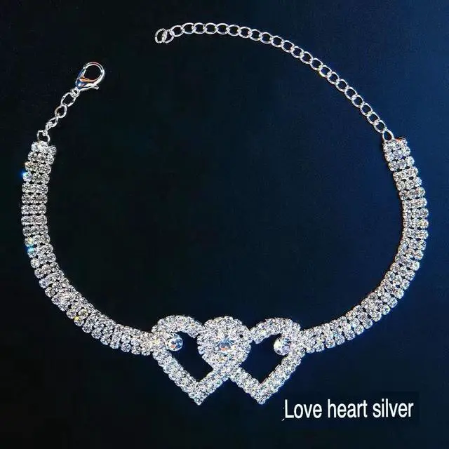 Alt view image 7 of 7 - Double Heart Anklet Bracelet Love Barefoot Chain Bling Crystal Ankle Bracelet US