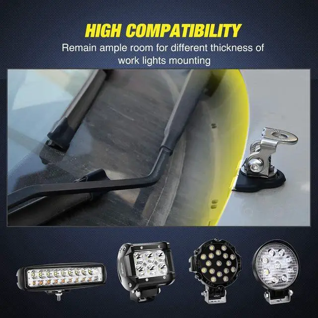 Alt view image 3 of 7 - 2PCS Pillar Hood Led Work Light Bar Mount Bracket Clamp Holder Offroad Universal