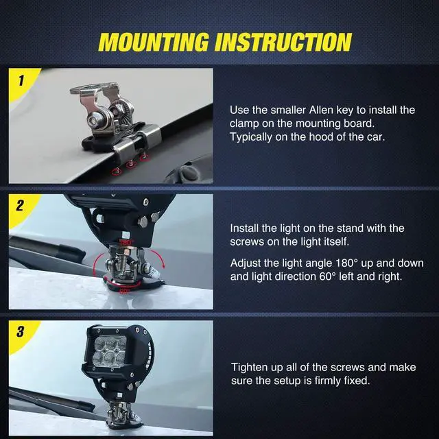 Alt view image 7 of 7 - 2PCS Pillar Hood Led Work Light Bar Mount Bracket Clamp Holder Offroad Universal
