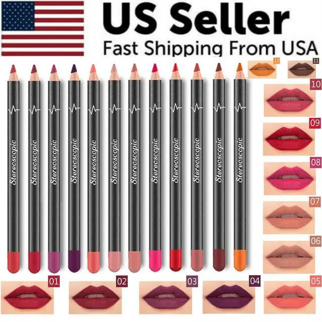 Alt view image 2 of 7 - 12Pcs Women Waterproof Lipstick Long Lasting Matte Lip Liner Pencil Lip Pen Set