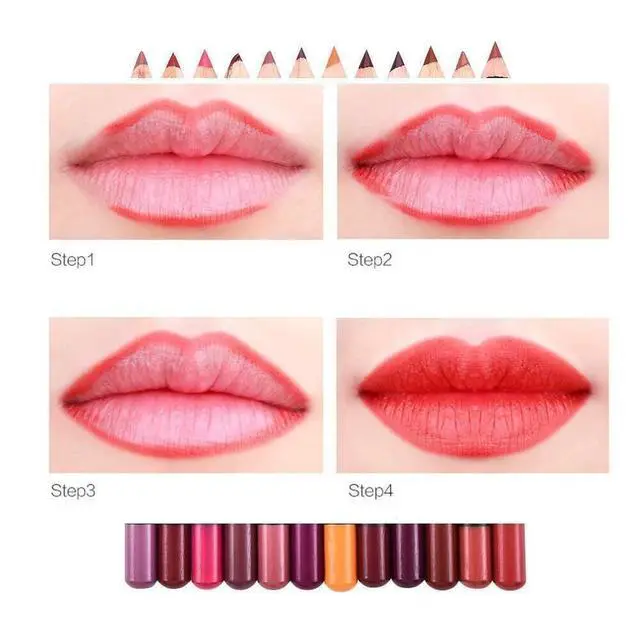 Alt view image 7 of 7 - 12Pcs Women Waterproof Lipstick Long Lasting Matte Lip Liner Pencil Lip Pen Set