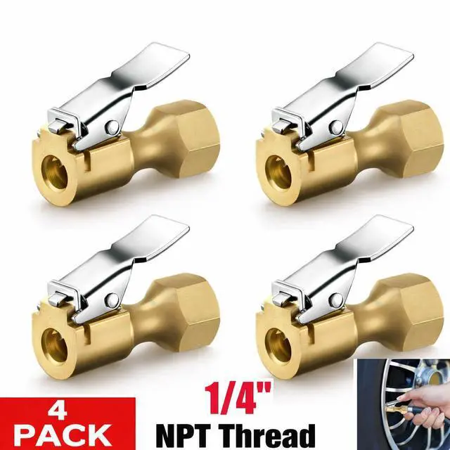 Main image of 4 x Air Chuck Heavy Duty Open Flow Lock On Tire Chuck W/ Clip for Inflator Gauge