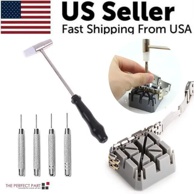 Alt view image 2 of 7 - Watch Repair Band Link Remover Tool Kit - Hammer Punch Pins Watch Strap Holder