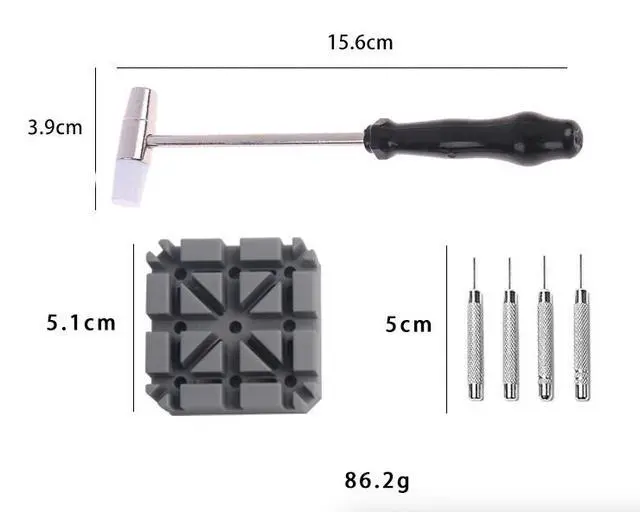 Alt view image 4 of 7 - Watch Repair Band Link Remover Tool Kit - Hammer Punch Pins Watch Strap Holder