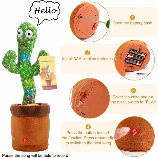 Alt view image 4 of 7 - Dancing Cactus Plush Toy Doll Electronic Recording Shake With Song Funny Gift US